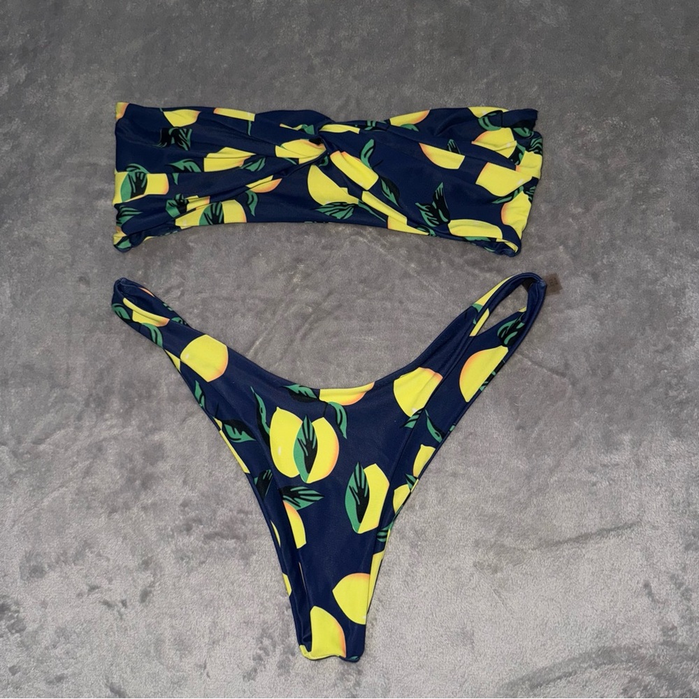 Zaful Blue and Yellow Lemon Tropical Bikini, Swim Wear, Swimming Suit